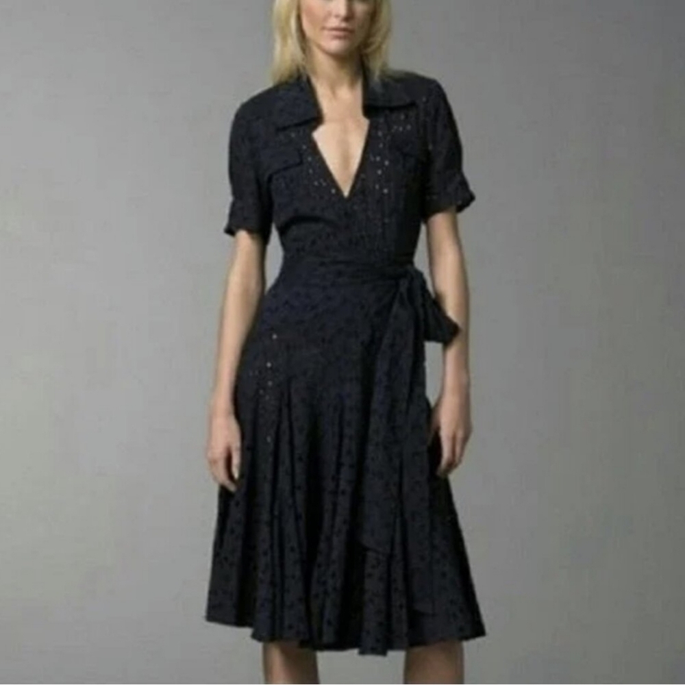 160 DIANE VON FURSTENBERG Black Eyelet Wrap Dress